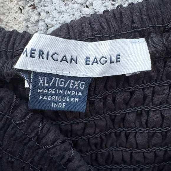 American Eagle XL Black Smocked Tiered Maxi Dress Lined Spaghetti Straps Pockets - Picture 7 of 15